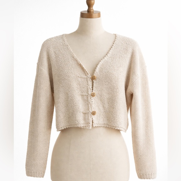 Flashback Sweaters - Flashback Handcrafted Cotton Cropped Cardigan | Cottagecore Chunky Knit | S/M